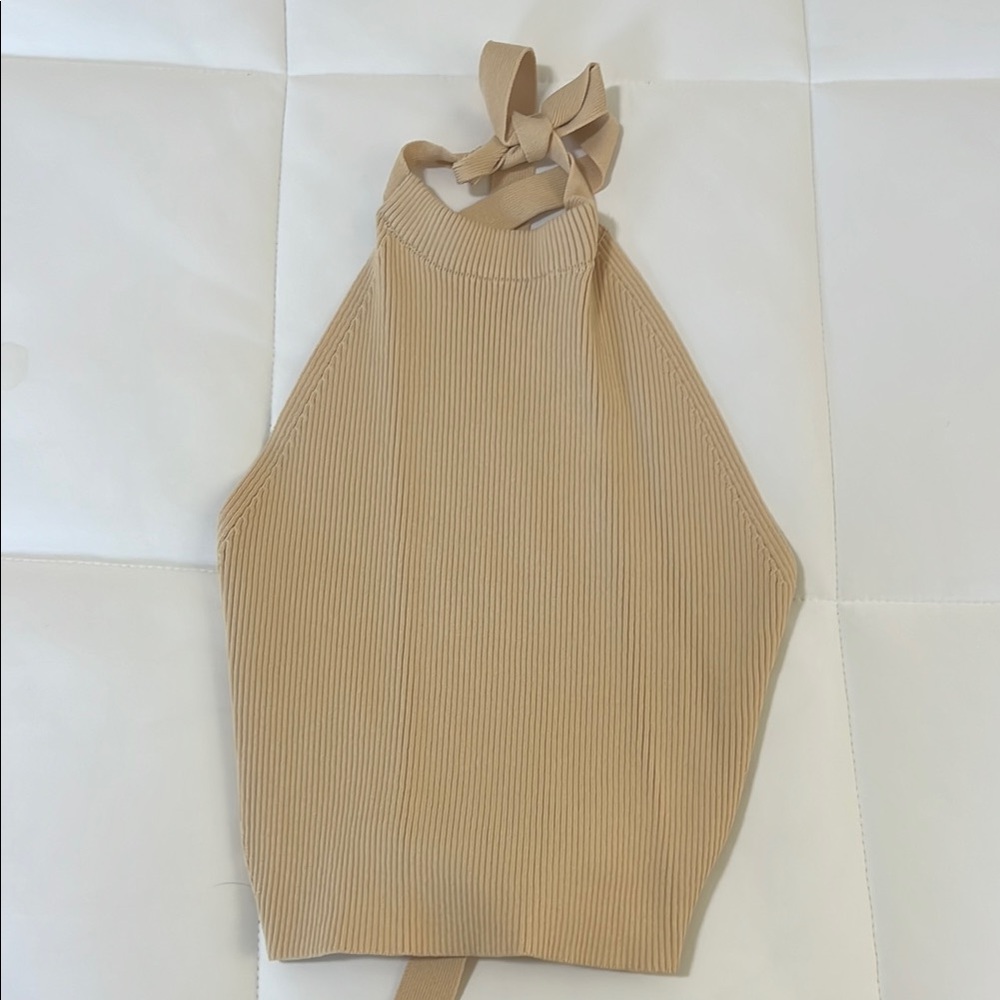 ZARA Beige Halter Neck Ribbed Top
